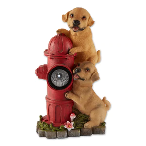 10018961 Dogs/Fire Hydrant Solar Statue